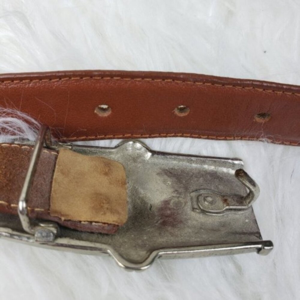 Vintage Brown Leather Belt with Ornate Silver Buckle - Picture 7 of 10